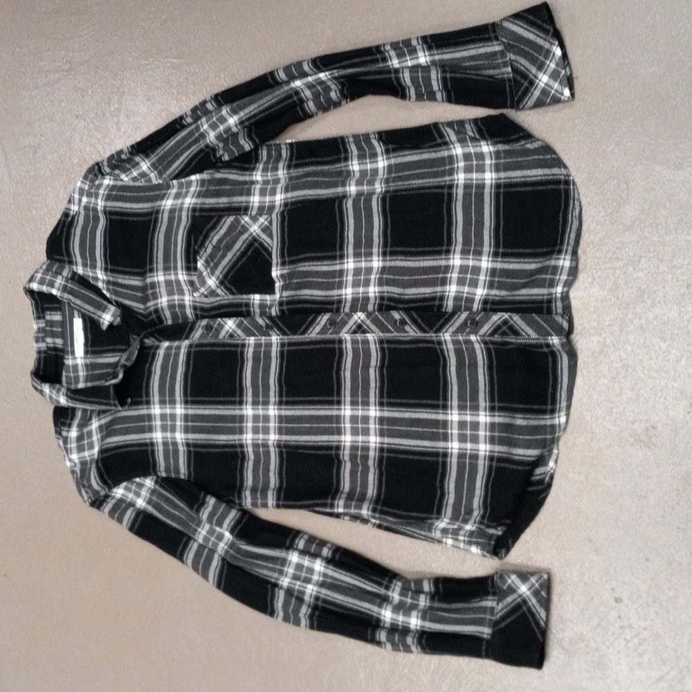 Beach Lunch Lounge Collection Black and White Plaid, Button Down Flannel